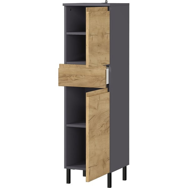 Ciemnoszara wysoka szafka łazienkowa w dekorze dębu 34x120 cm Salinas – Germania-image-2