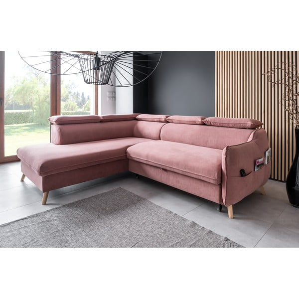 Jasnoróżowy aksamitny rozkładany narożnik (lewostronny) Sweet Harmony – Miuform-image-3