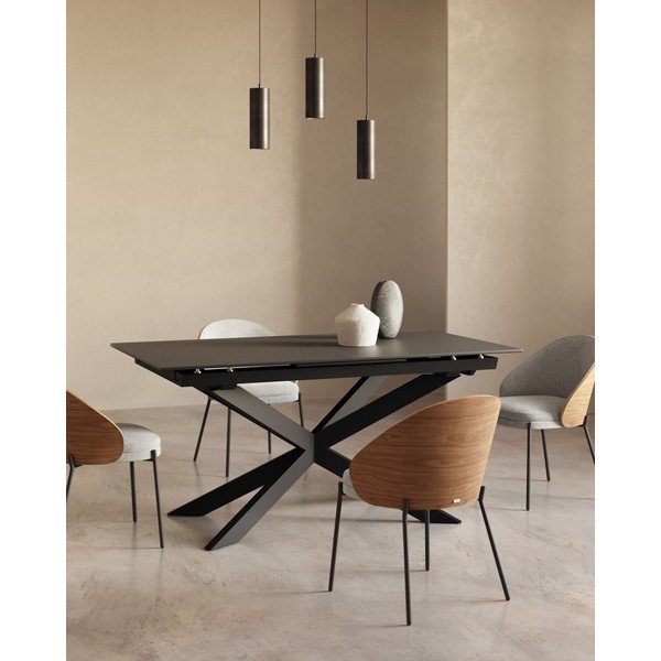 Czarny rozkładany stół ze szklanym blatem 90x210 cm Atminda – Kave Home-image-1