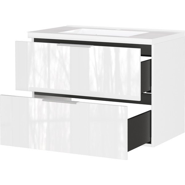 Biała wisząca szafka pod umywalkę z połyskiem 81x61 cm Celano – Germania-image-3
