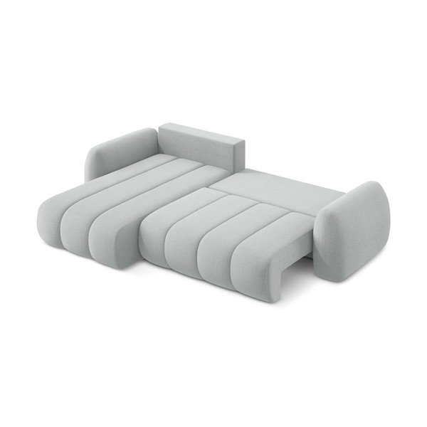 Jasnoszary rozkładany narożnik z materiału bouclé ze schowkiem (lewostronny/z szezlongiem) Pele – Makamii-image-4