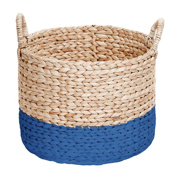 Ręcznie robiony koszyk z hiacyntu wodnego z niebieskym pasem a’miou home Ohara, wys. 30 cm