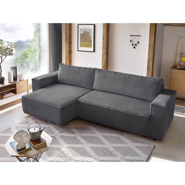 Ciemnoszary sztruksowy rozkładany narożnik (strona zmienna) Nihad – Bobochic Paris-image-1