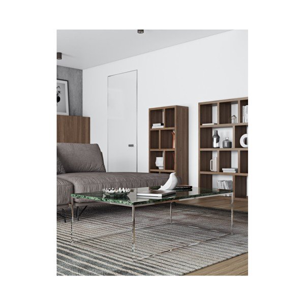 Stolik z chromowaną podstawą i zielonym blatem marmurowym TemaHome Prairie, 75 x 120 cm-image-3