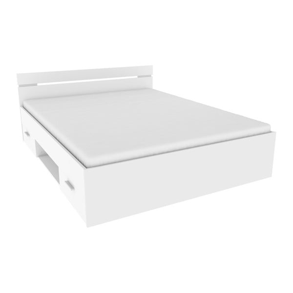 Białe łóżko z 2 szufladami Demenyere Michigan, 160 x 200 cm