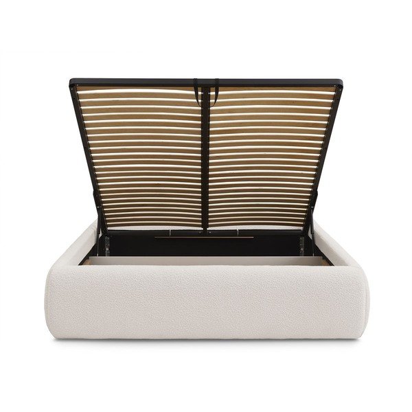 Białe tapicerowane łóżko dwuosobowe bez zagłówka ze schowkiem i stelażem 180x200 cm Inera – Bobochic Paris-image-4