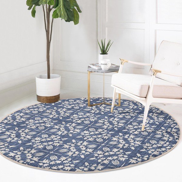 Niebieski okrągły dywan odpowiedni do prania i robotów sprzątających ø 100 cm Comfort – Mila Home-image-2