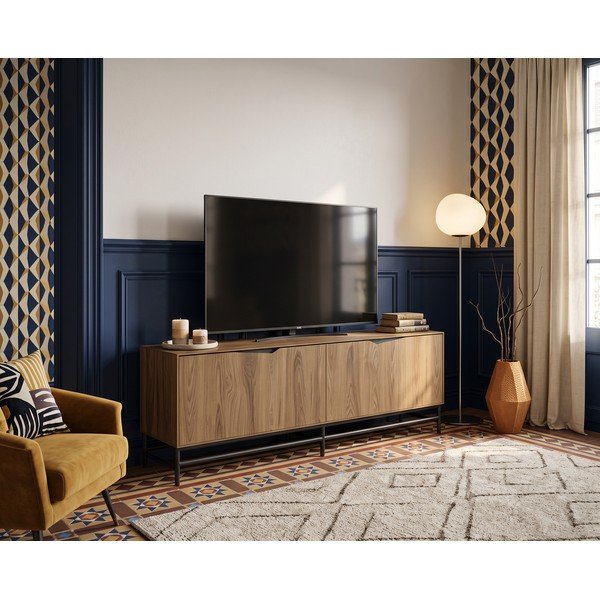 Czarna/w naturalnym kolorze szafka pod TV w dekorze dębu 150x61x35 cm Aiden – Marckeric-image-1