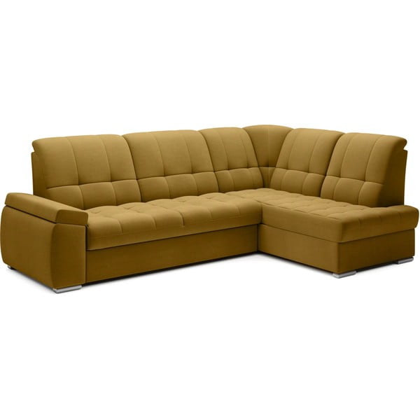 Żółty aksamitny rozkładany/ze schowkiem narożnik (prawostronny/w kształcie litery L) Sado – ELTAP-image-2