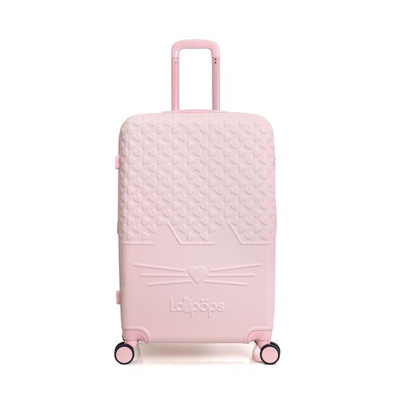 Jasnoróżowa walizka fakturowana z 4 kółkami Lollipops Kitty