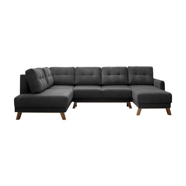 Ciemnoszara sofa rozkładana w kształcie U Bobochic Paris Balio, prawostronna
