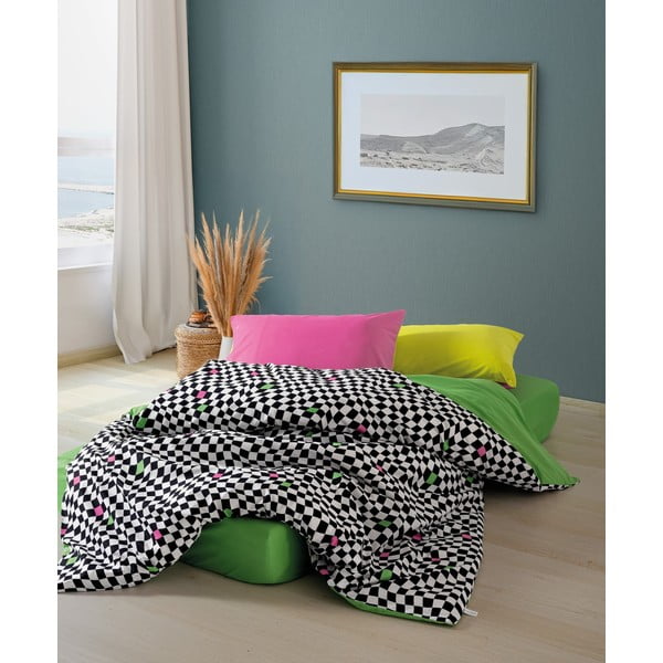 Czarno-biała pościel dwuosobowa z bawełny renforcé z prześcieradłem/4-częściowa 200x220 cm Dazzle – Mijolnir