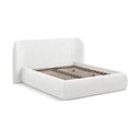Białe tapicerowane łóżko dwuosobowe ze schowkiem i stelażem 180x200 cm Hauke – Makamii