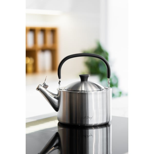 Matowy nierdzewny czajnik z gwizdkiem Vialli Design Diamante, 1,5 l-image-2