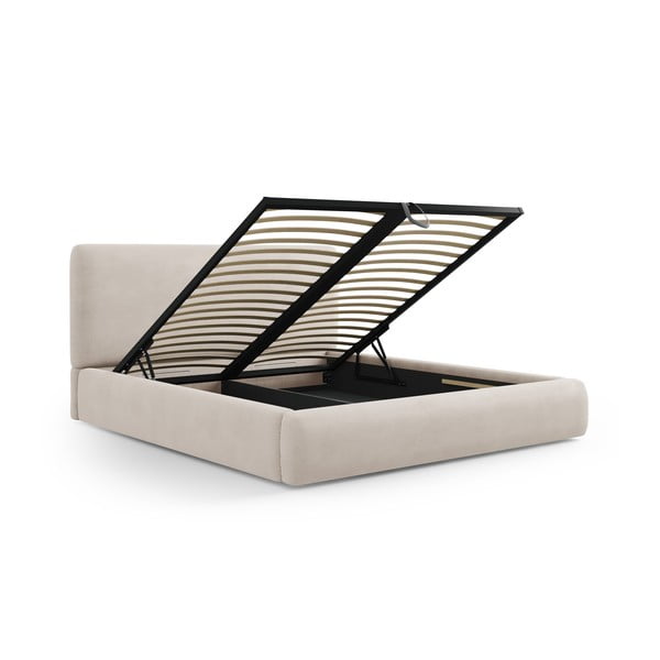 Beżowe tapicerowane łóżko dwuosobowe ze schowkiem i stelażem 140x200 cm Colonel – Cosmopolitan Design-image-2