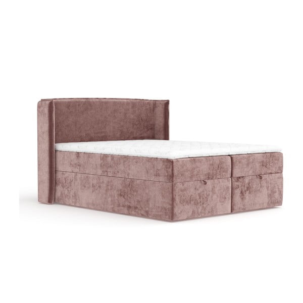 Różowe łóżko boxspring ze schowkiem 180x200 cm Passion – Maison de Rêve