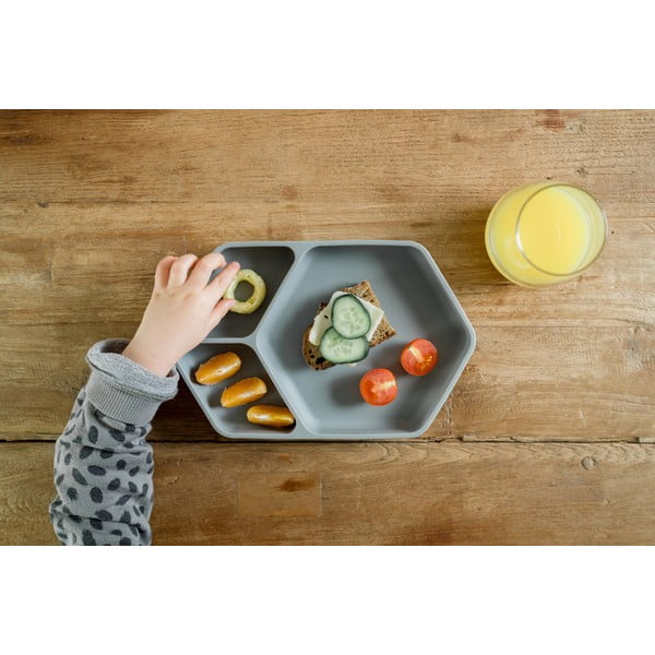 Szary silikonowy talerz dla dzieci 16x25 cm – Kindsgut-image-3