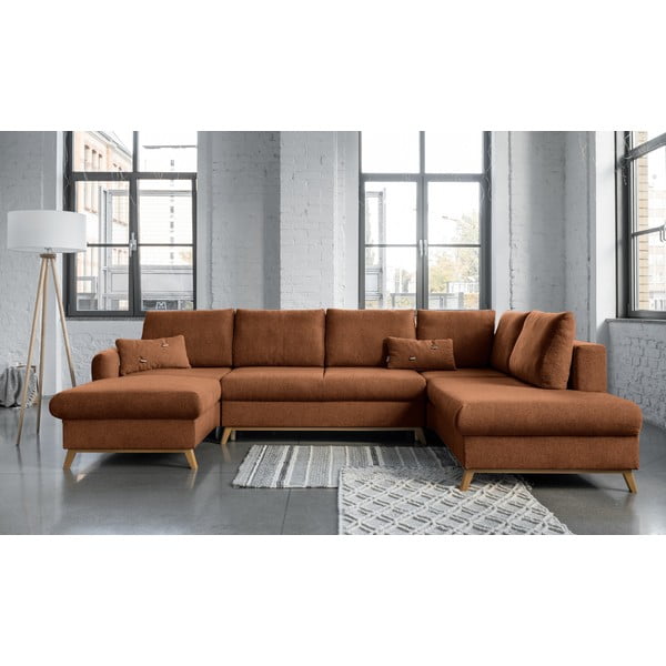 Ceglasta rozkładana sofa w kształcie litery "U" Miuform Scandic Lagom, prawostronna-image-1