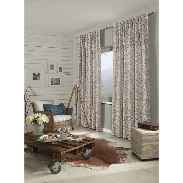 Beżowa zasłona 140x245 cm Jacquard  – Gardinia-image-2