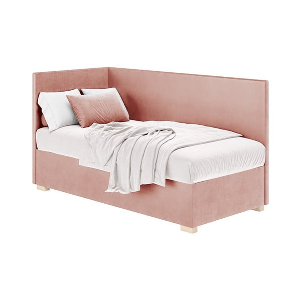 Różowe narożne łóżko dziecięce ze schowkiem i materacem 90x200 cm Flexi – Ghado-image-3