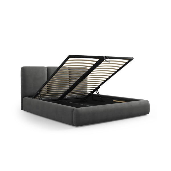 Szare tapicerowane łóżko dwuosobowe ze schowkiem i stelażem 160x200 cm Brody – Mazzini Beds-image-2