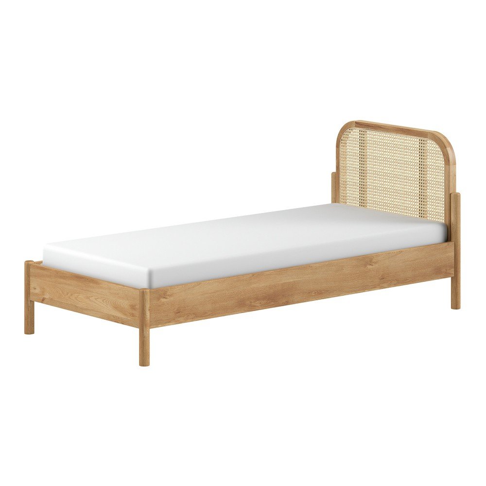 Łóżko jednoosobowe z litego drewna dębowego ze stelażem 90x200 cm w naturalnym kolorze Olive Rotan – Vipack
