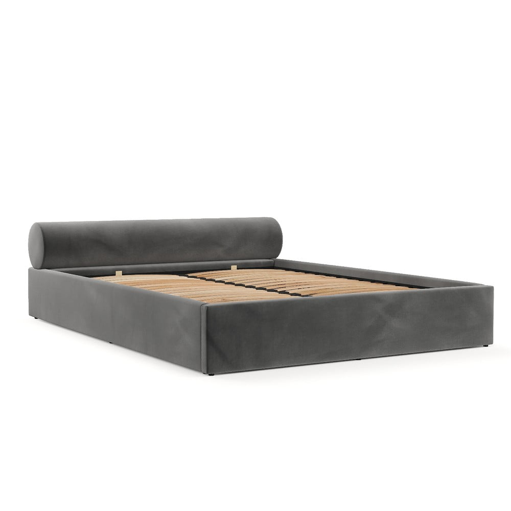Ciemnoszare tapicerowane łóżko dwuosobowe ze schowkiem i stelażem 160x200 cm Solvo – Maison de Rêve