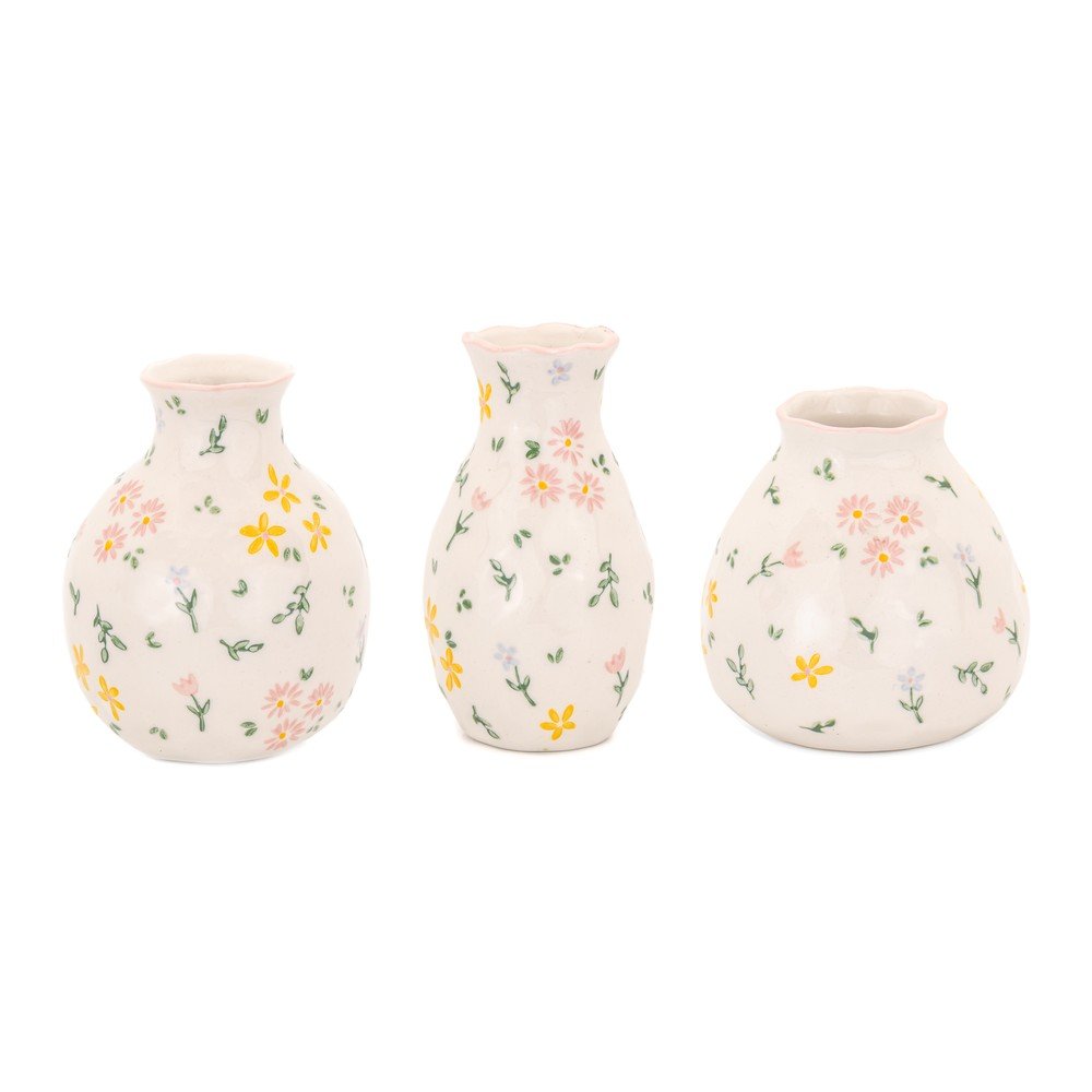 Kremowe kamionkowe wazony zestaw 3 szt. (wysokość 10 cm) Ditsy Floral – Sass & Belle