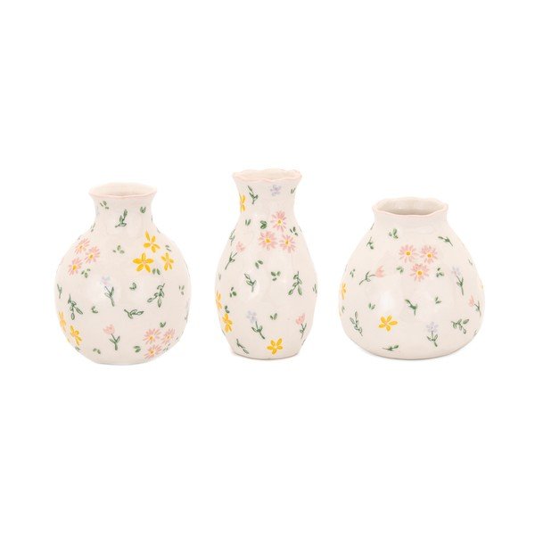 Kremowe kamionkowe wazony zestaw 3 szt. (wysokość 10 cm) Ditsy Floral – Sass & Belle