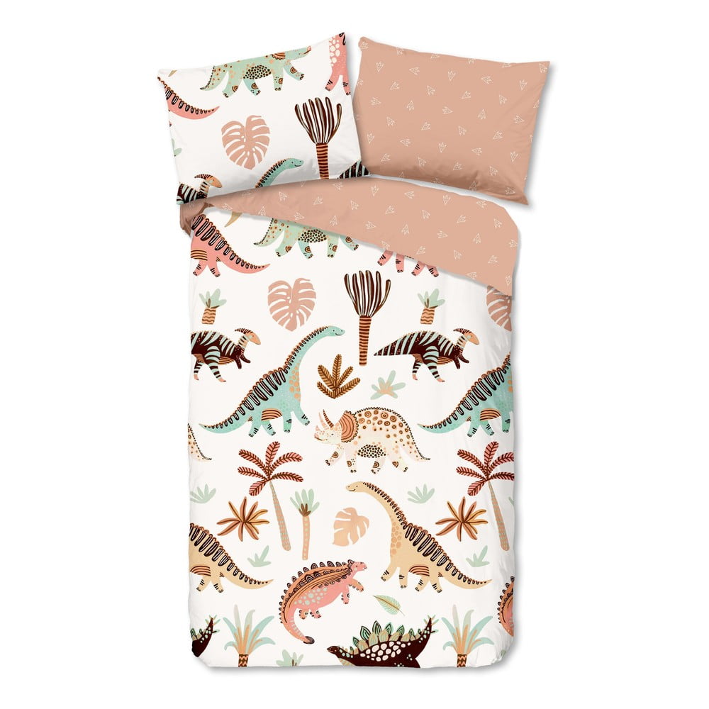 Brązowo-beżowa bawełniana pościel dziecięca jednoosobowa 140x200 cm Dino – Good Morning
