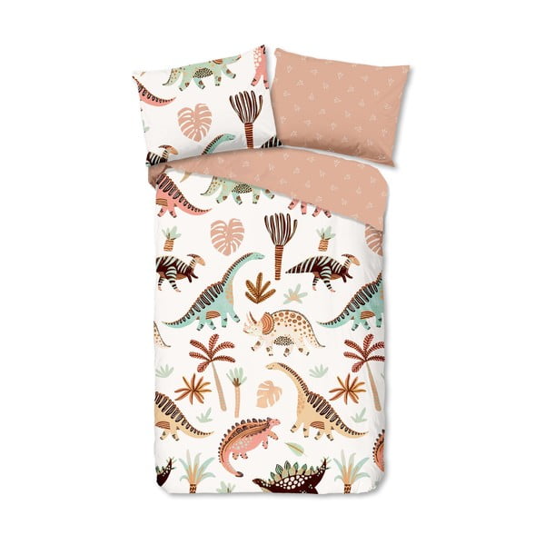 Brązowo-beżowa bawełniana pościel dziecięca jednoosobowa 140x200 cm Dino – Good Morning