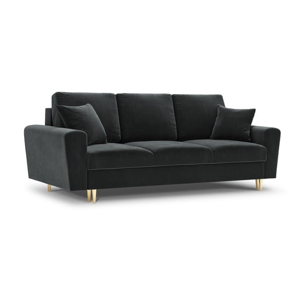 Ciemnoszara aksamitna rozkładana sofa ze schowkiem 235 cm Kyoto – Cosmopolitan Design-image-1