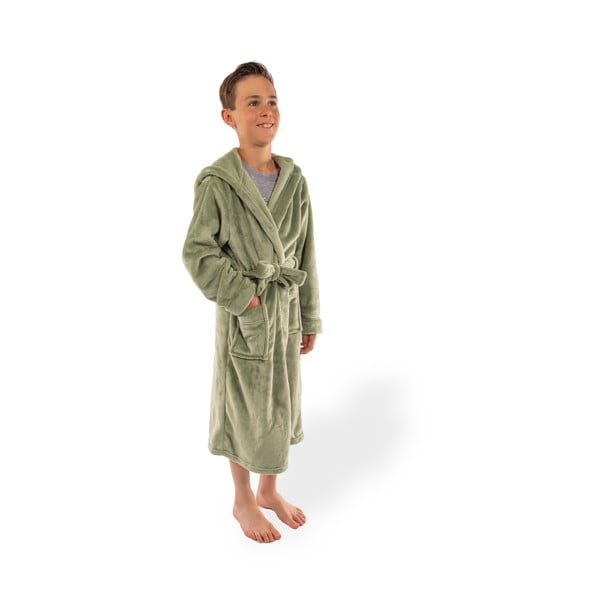 Zielony szlafrok dziecięcy z mikropluszu w rozmiarze 122-128 Delux – Tiseco Home Studio-image-3