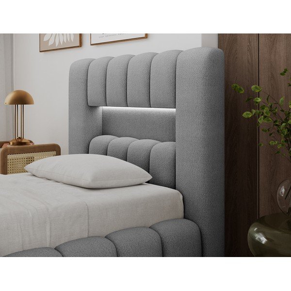 Szare tapicerowane łóżko jednoosobowe ze schowkiem ze stelażem 90x200 cm Lamica – ELTAP-image-2