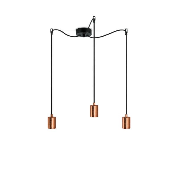 Lampa wisząca z 3 czarnymi kablami i oprawami żarówek w kolorze miedzi Sotto Luce Cero