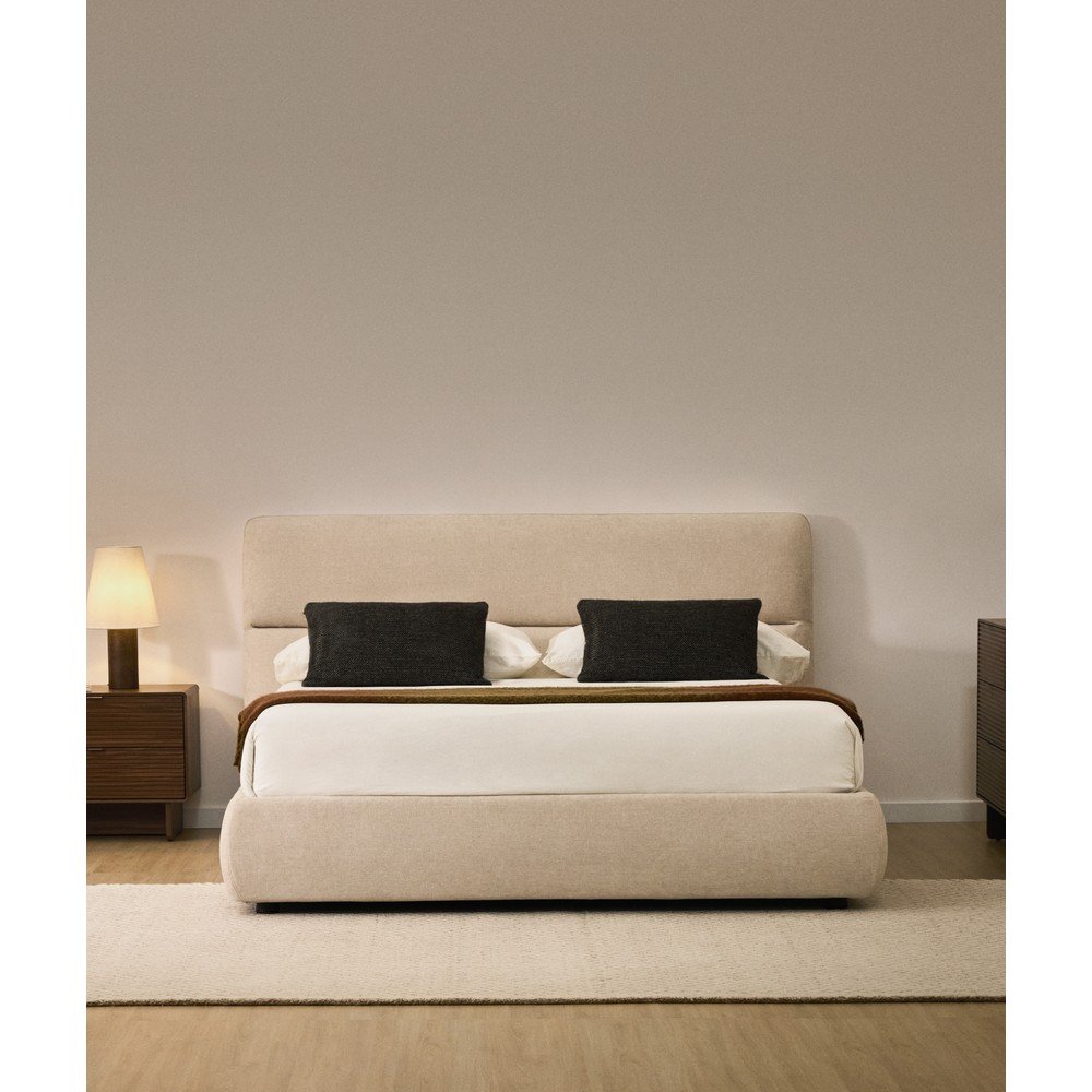 Beżowe tapicerowane łóżko dwuosobowe z szenilu ze schowkiem ze stelażem 160x200 cm Dafra – Kave Home (zdjęcie 9)