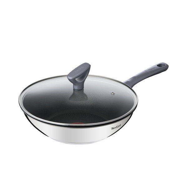 Patelnia wok ze stali nierdzewnej z pokrywką/z powłoką nieprzywierającą ø 28 cm Daily Cook G7309955 – Tefal