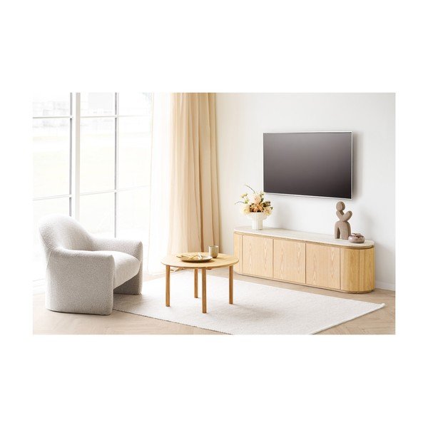 Kremowa/w naturalnym kolorze szafka pod TV z kamiennym blatem 160x45x40 cm Larvik – House Nordic-image-3