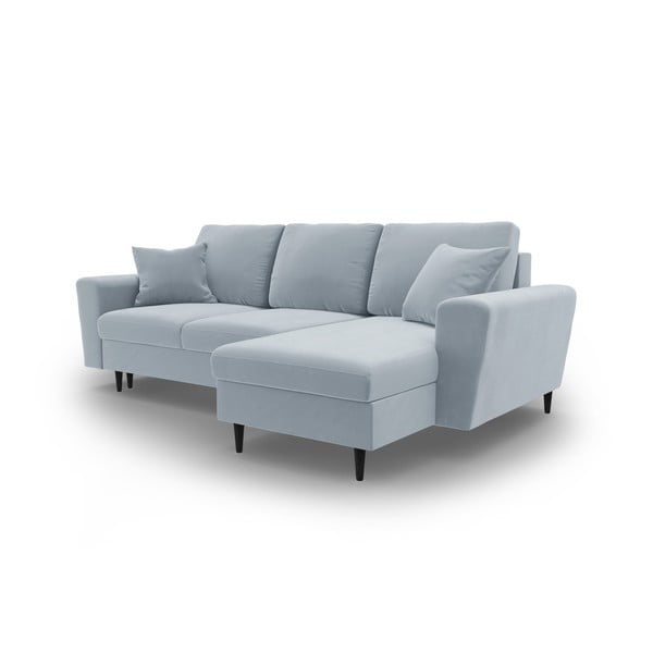 Jasnoniebieski aksamitny rozkładany narożnik ze schowkiem Kyoto – Cosmopolitan Design-image-4