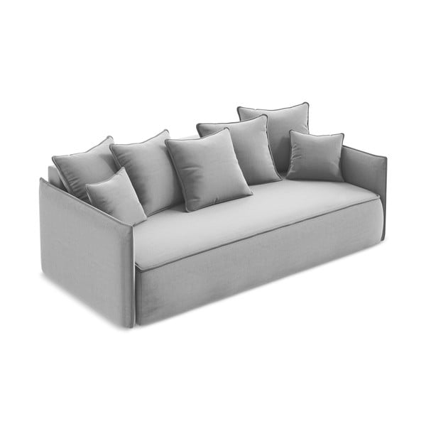Jasnoszara aksamitna rozkładana/ze schowkiem sofa 225 cm Hula – Makamii-image-2