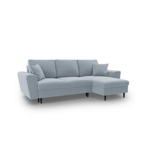 Jasnoniebieski aksamitny rozkładany narożnik ze schowkiem Kyoto – Cosmopolitan Design-image-1