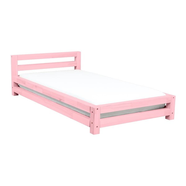 Różowe łóżko 1-osobowe z drewna świerkowego Benlemi Single, 120x200 cm