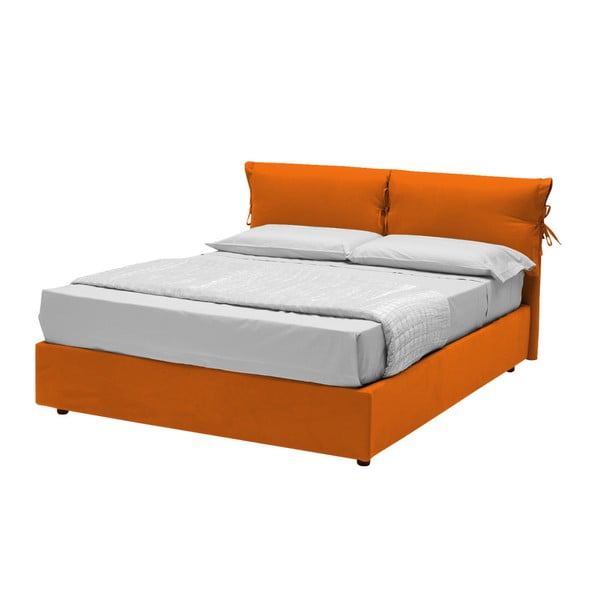 Pomarańczowe łóżko dwusobowe ze schowkiem 13Casa Iris, 160x190 cm