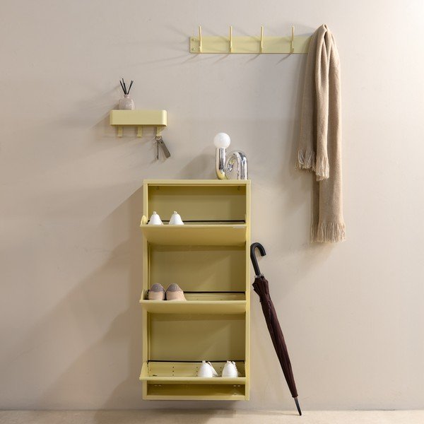 Jasnożółta stalowa uchylna/wisząca szafka na buty 50x103x15 cm Billy – Spinder Design-image-2