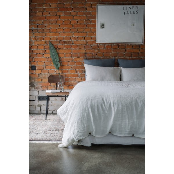 Białe lniane prześcieradło z gumką 140x200 cm White – Linen Tales-image-4