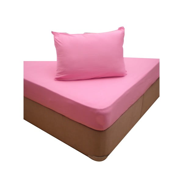 Prześcieradło elastyczne i dwie poszewki na poduszkę Pink, 160x200 cm
