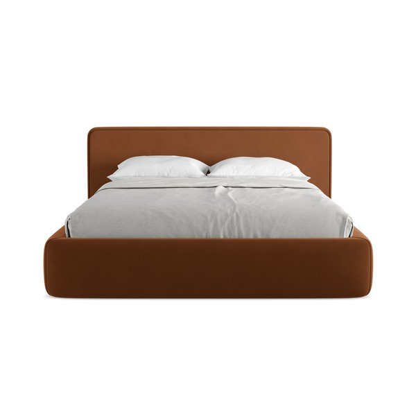 Tapicerowane łóżko dwuosobowe w kolorze terakoty ze schowkiem i stelażem 160x200 cm Kiana – Makamii-image-4