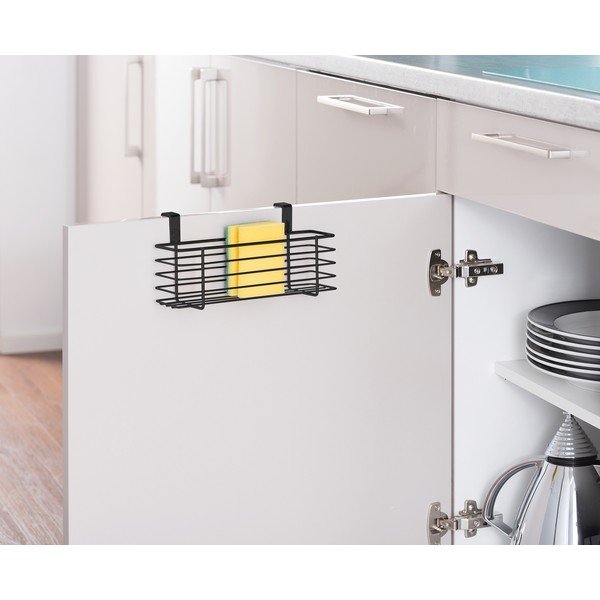 Czarny metalowy koszyk wiszący na drzwiczki kuchenne Wenko Slim, 24x10 cm-image-1