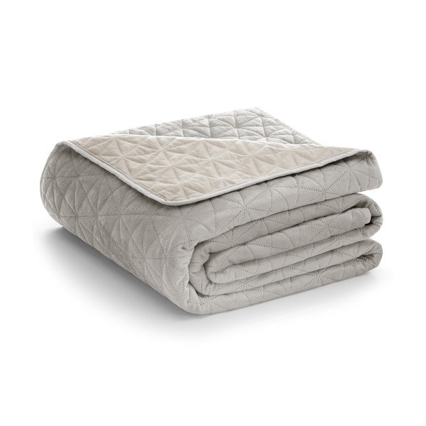 Szarobeżowa aksamitna narzuta pikowana 220x240 cm Laila – Restilo