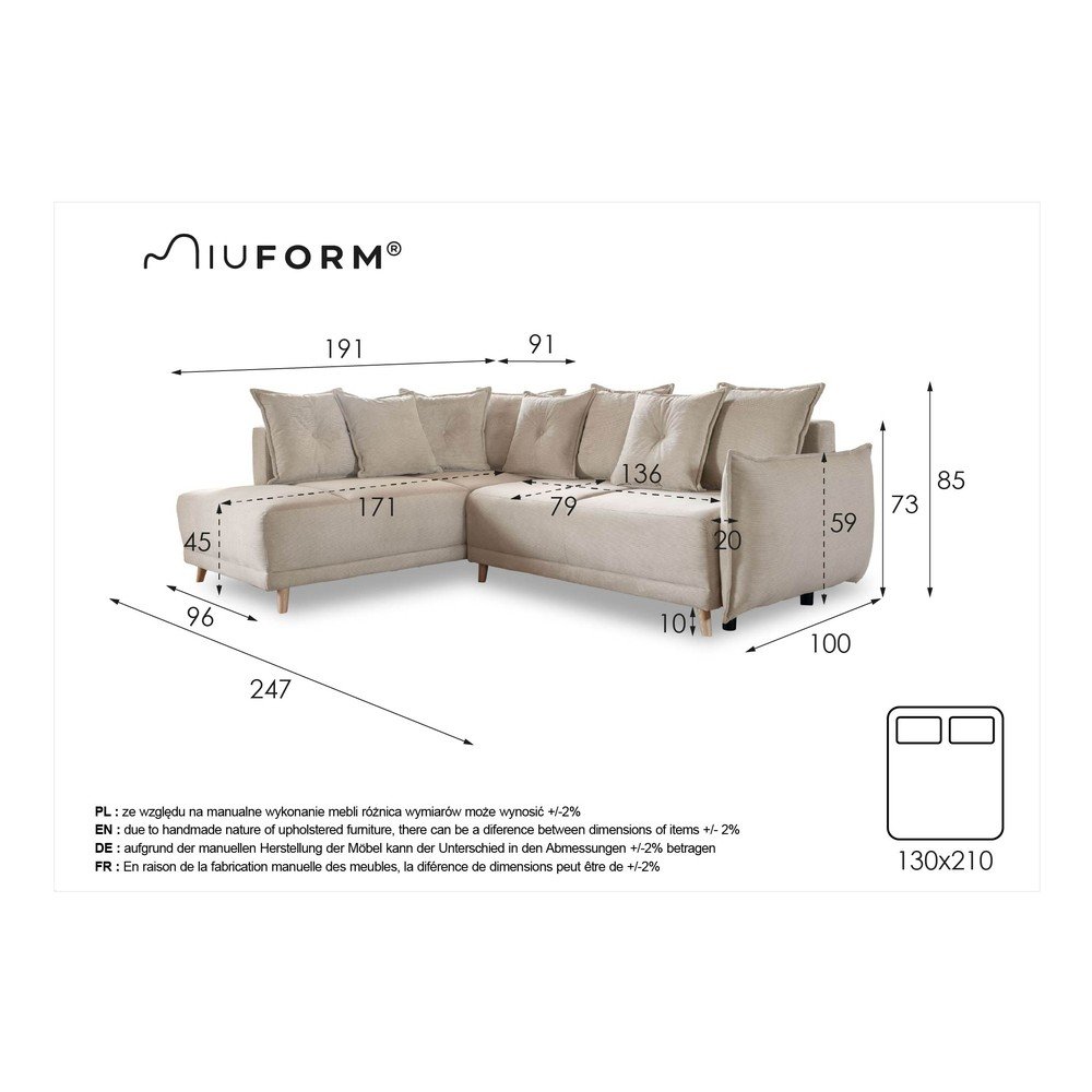 Beżowy sztruksowy rozkładany narożnik (lewostronny) Lazy Lukka – Miuform (zdjęcie 10)